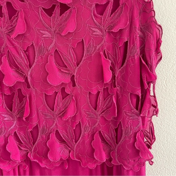 Vintage Vivienne Tam Women’s Fuchsia Pink Mesh Floral Shift Dress Size Medium - Picture 8 of 8
